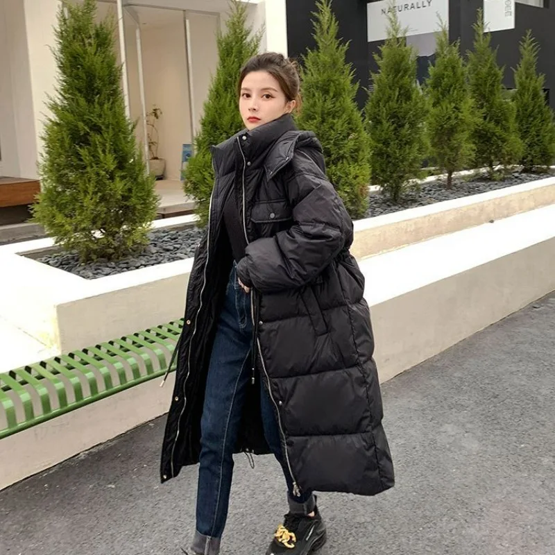 2023 New Women Down Jacket Winter Coat Female Mid Length Version Parkas Loose Thick Warm Outwear Hooded Leisure Time Overcoat