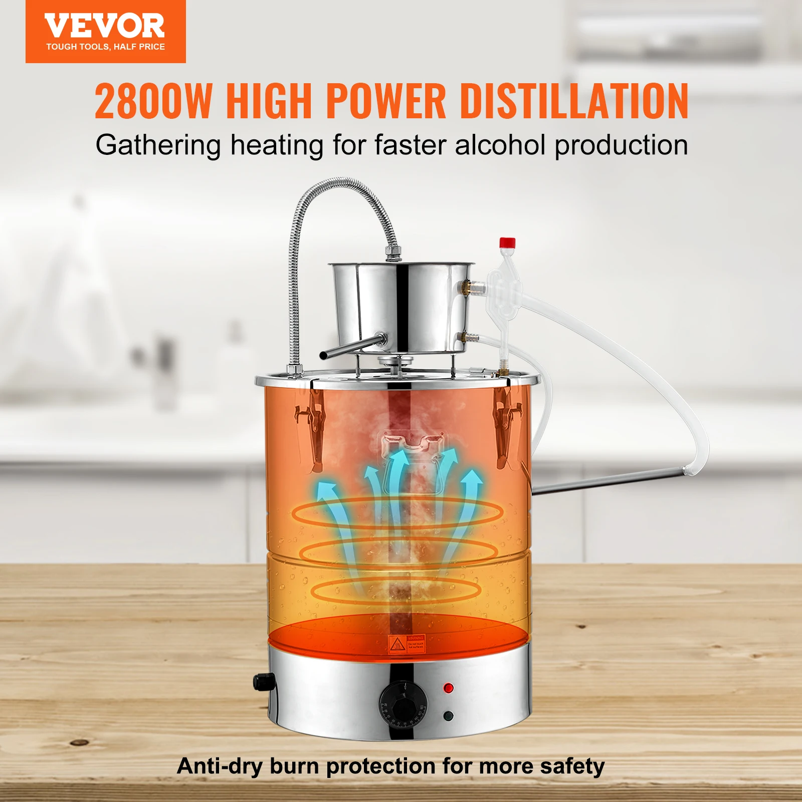 VEVOR Alcohol Still, 30L 50L Water Alcohol Distiller, Home Distillery Kit w/ Stainless Steel Tube & Pump & One-way Exhaust Valve 2
