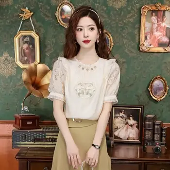 Camicetta in chiffon a maniche corte retrò per abbigliamento estivo da donna Nuovo stile elegante Top popolare abbigliamento cinese 1
