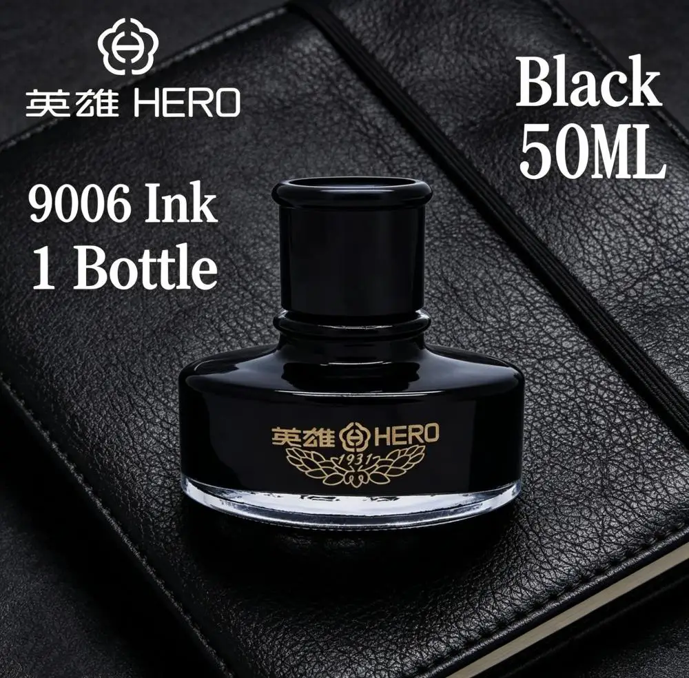 Hero 9001 프로페셔널 블랙 잉크 50ml 염료 기반 속건성 논클로깅 플루이드 잉크 비즈니스 사무용 만년필 문구류