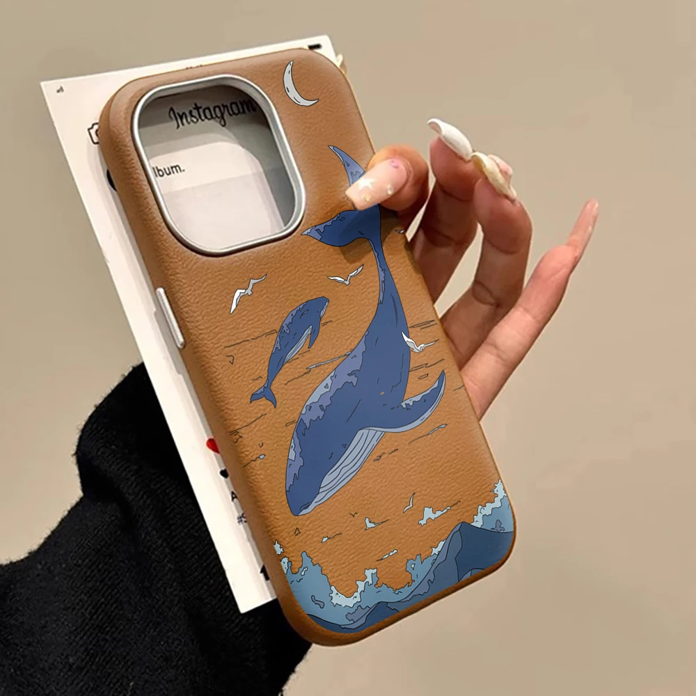 Luxury Cute Whale Leather Texture Retro Phone Case
