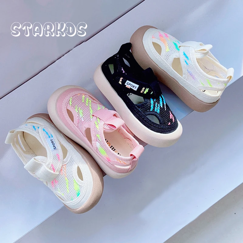 

Baby Kid Vulcanized Shoes 2023 Summer New Canvas Sneakers Toddler Girls Rainbow Color Tennis Boys Casual Flat Mesh Sport Sandals