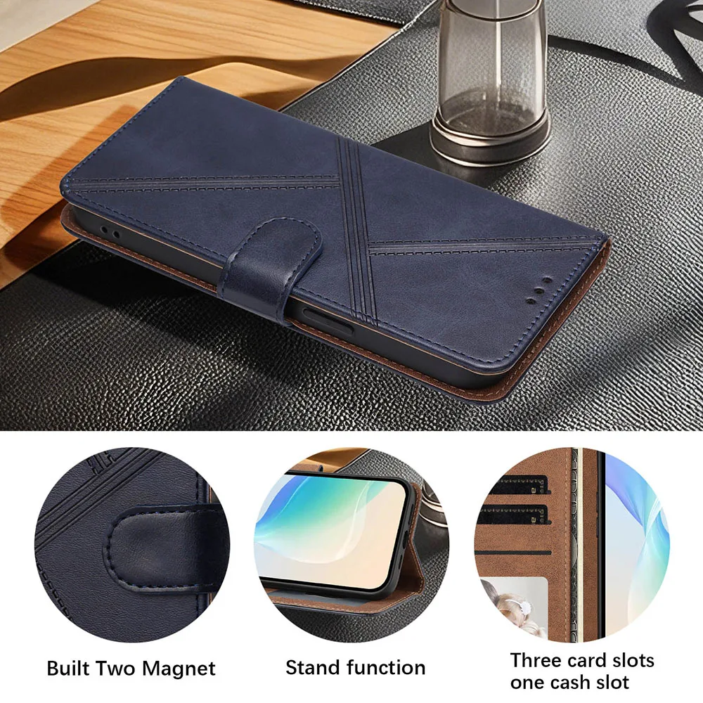 Leather Wallet Case with Flip Card Slots and Kickstand Back Cover