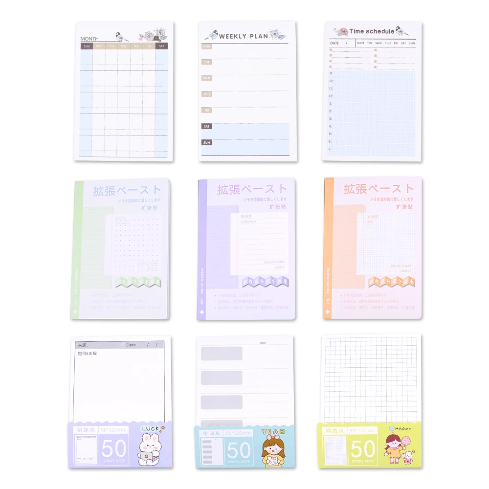 Cute Memo Pads Sticky Notes Notepads Time Schedule Checklist Daily Week Month Day Plan Dotted Lines Plaid Grid Notebook Planner