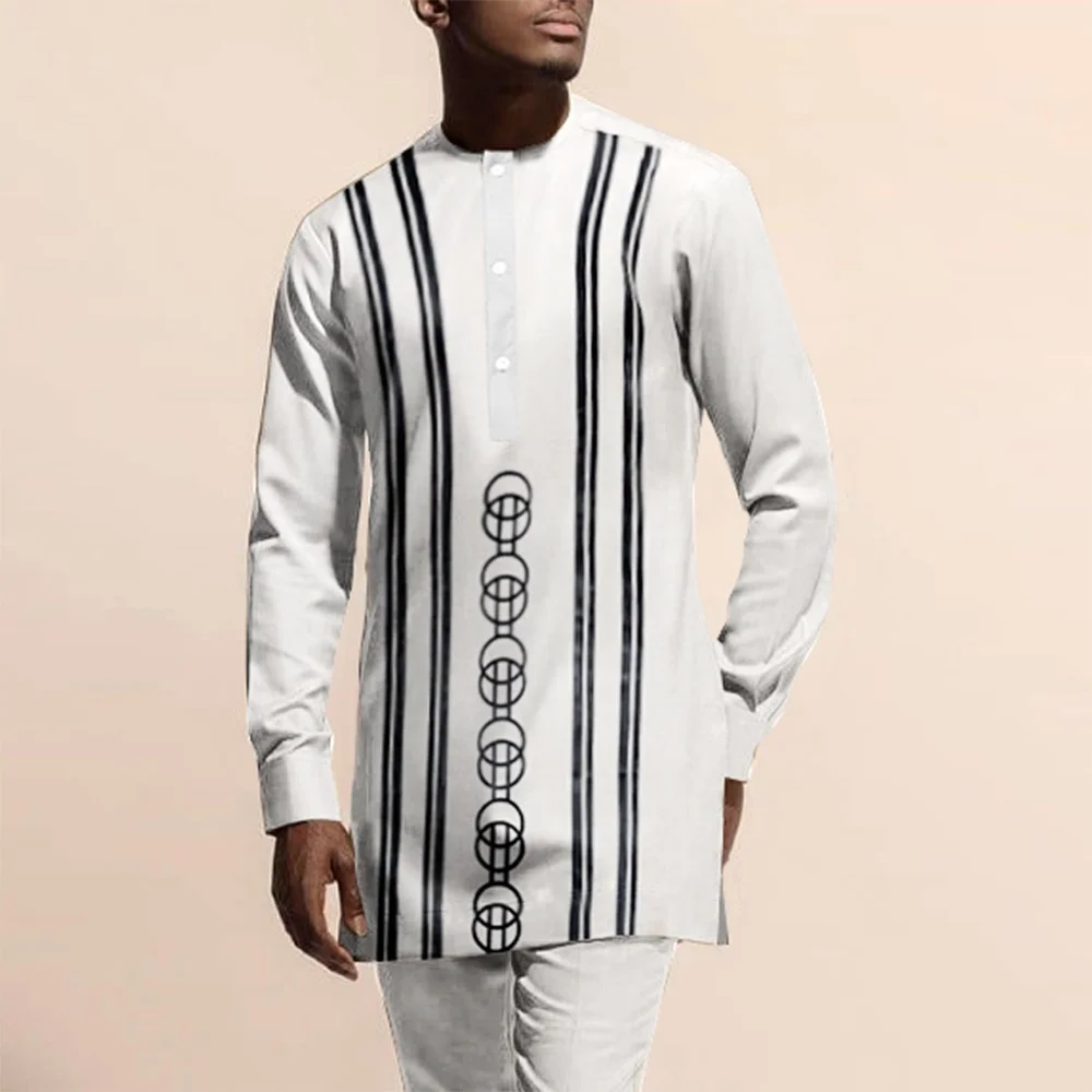 

2022 New Popular Ethnic Style Men's Printing Fashion Suit 3 Color Muslim Arabic Men Jubba Thobe Button Robe + Pants 2pcs Clothes