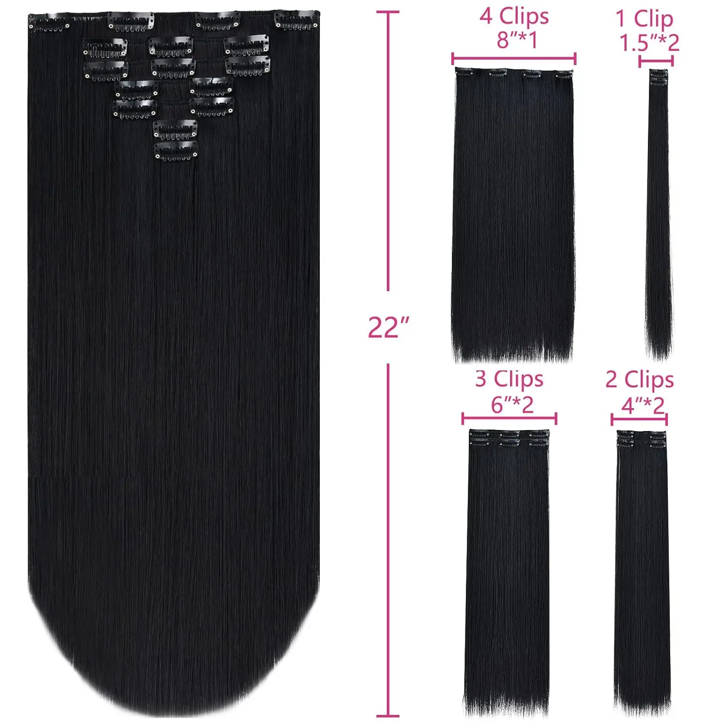 7PCS Clip In Hair Extensions Light Multicolour 16 CLips 22 Inch Long Straight Hair Extension Girl Women Synthetic hair extensions