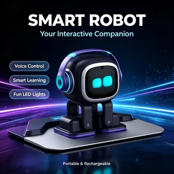 Robot Giocattolo Intelligente AI EMO con Riconoscimento Vocale per Comunicazione Emotiva, Animale Domestico Elettronico per Bambini e Adulti