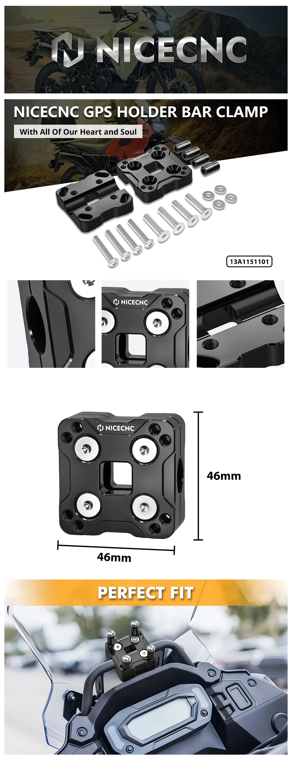 NICECNC Für Kawasaki KLR650 KLR 650 2022-2023 GPS Telefon Halterung AMPS Halter 14 MM GPS Halter Bar klemme – Detail 1