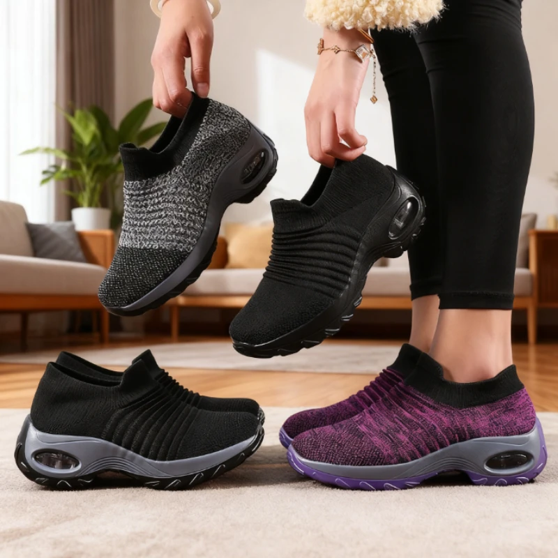 Fashion Women's Casual Sneakers Comfort Mesh Running Shoes Breathable Cushion Black Sneakers for Women Black Female Footwear