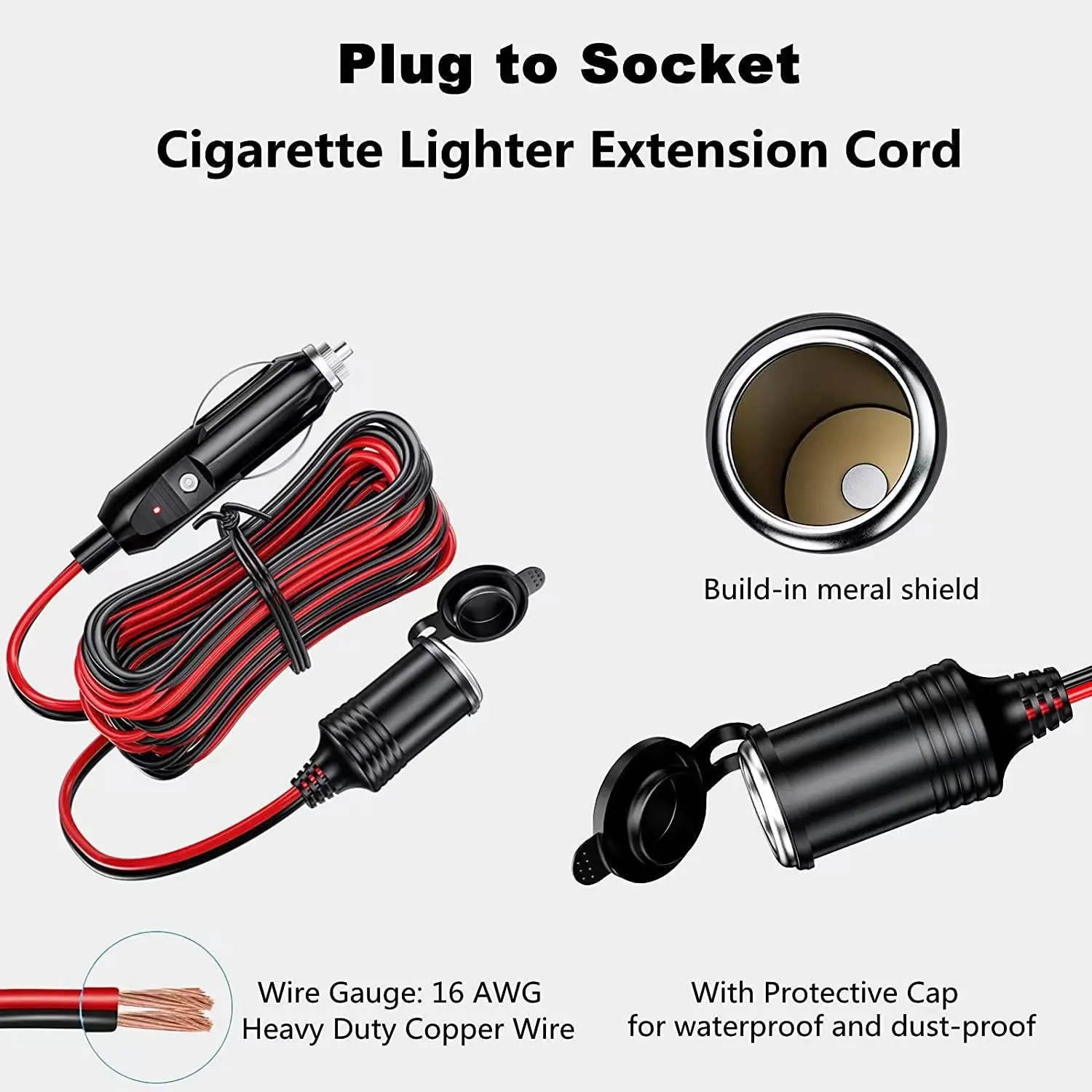 12V 24V Car Cigarette Lighter Extension Cable 1.5/4/8M Cable Socket Plug 15A/20A Car Shunt Charger Power Extension car power extension cable