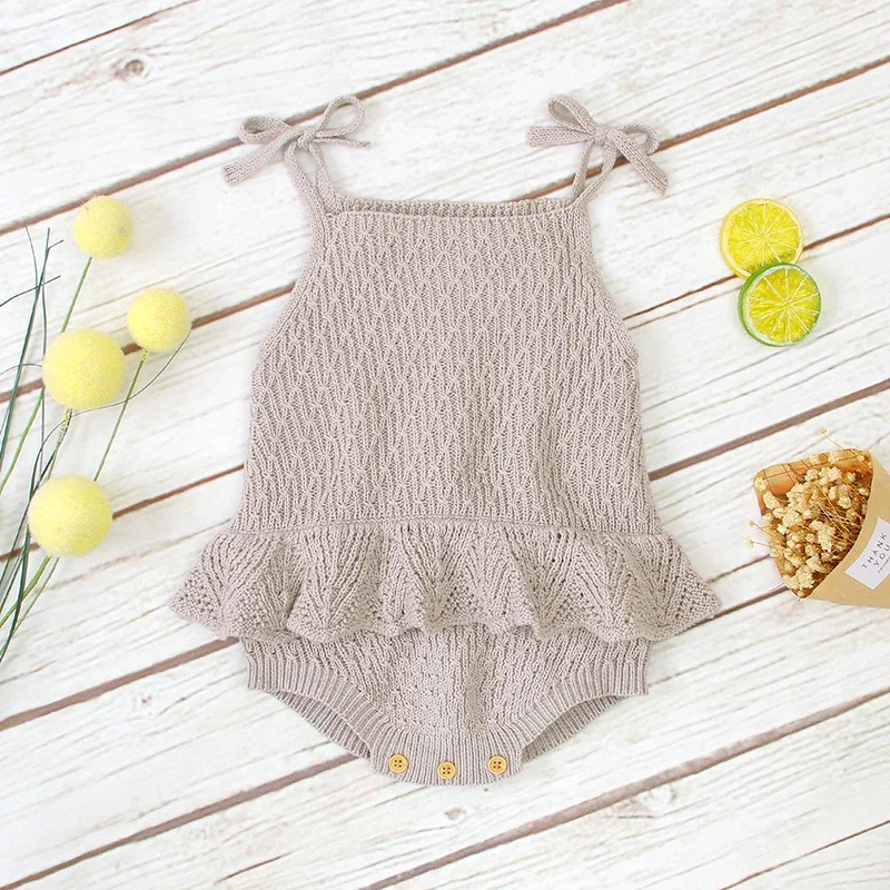 

Baby Bodysuit Solid Cotton Knit Newborn Overalls Sleeveless 0-18M Romper Child Summer Infant Girl Jumpsuit Sling Ruffles Clothes