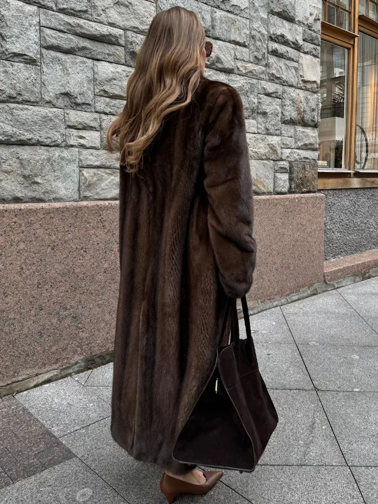 Women's Luxury Soft Thicken Warm Hairy Faux Fox Fur Coat Fashion Oversized Brown Long Sleeve Fluffy Jacket 2024 Lady Streetwear 4
