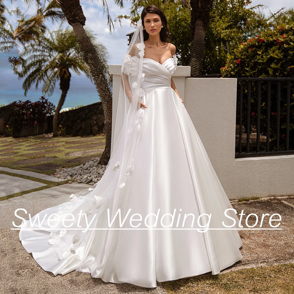 

Jiayigong Vestidos De Novia Wedding Dress 2024 Elegant Off The Shoulder Flowers Sweep Train A Line Satin Corset Bridal Gowns