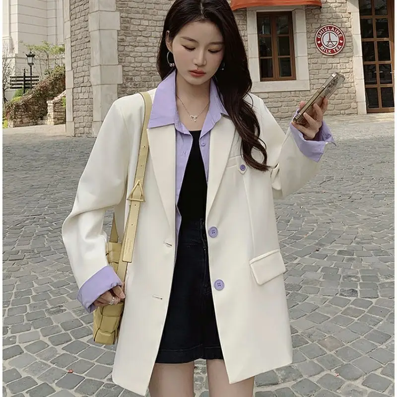DAYIFUN Fake Two Piece Design Suit Coats Women's 2023 Autumn/Winter New Stylish Contrast Color Blazers Casual Versatile Jackets