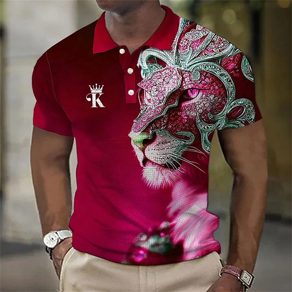 

Men'S Polo Shirt 3d Lion Printing Casual Lapel Tops Tees Hot Sale Fierce Beast T Shirt Summer Short Sleeves Button Man Clothing