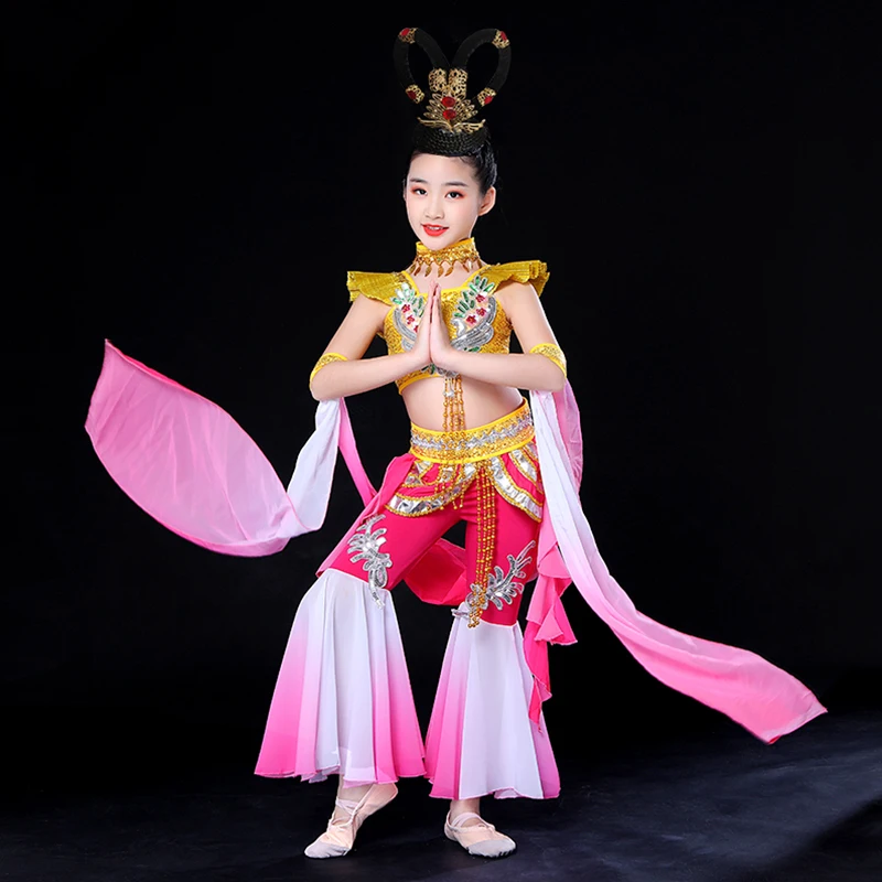Girls Dunhuang dance performance costume ethnic children's classical dance rebound lute performance costume