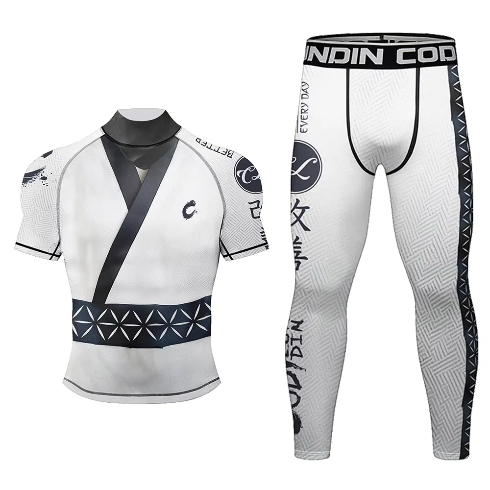 New Bjj Jiu Jitsu Rashguard For Men Boxing MMA T-shirt +Pant Set Brazilian Grappling MMA Compression Clothings Muay Thai Shorts