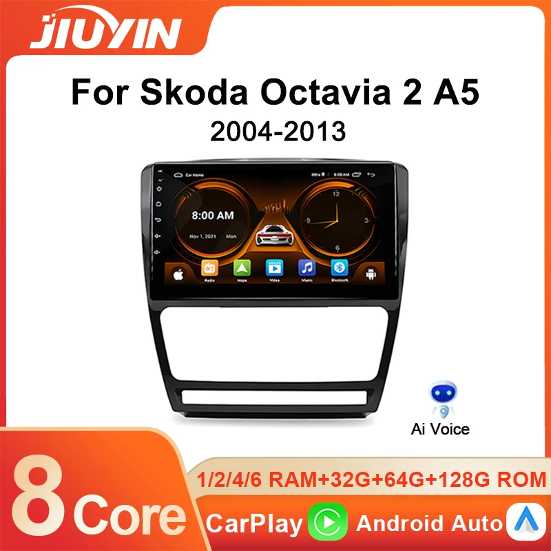 JIUYIN Android 12 автомобильное радио для Skoda Octavia 2 A5 2004-2013 мультимедийный видеоплеер навигация 2Din Стерео DVD Carplay головное устройство
