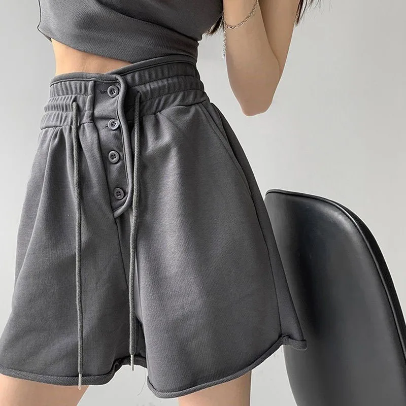 

Women Shorts Summer Drawstring Wide Leg Sweat Short High Elastic Fitness Running Shorts Loose Casual Large Sports A71