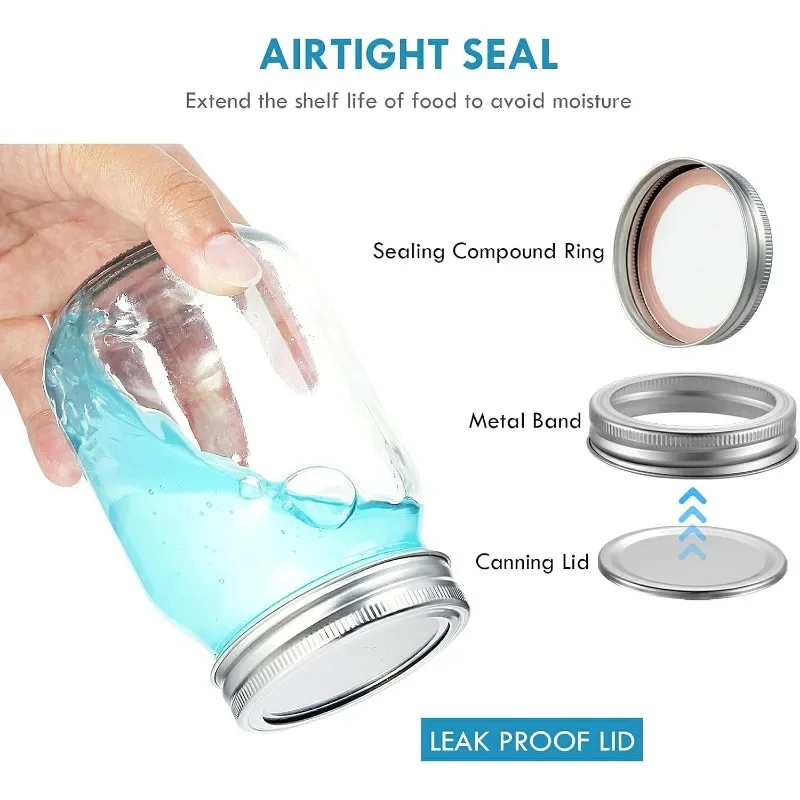 16 oz Wide Mouth Mason Jars 12 Pack Glass Canning Jars with Airtight Lids and Bands 4