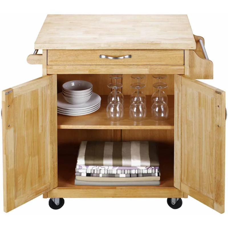 Mainstays Kitchen Island Cart with Drawer and Storage Shelves, White