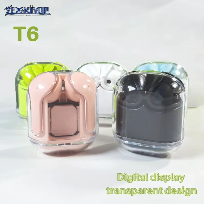 

Zexxivop T6 Bluetooth earbuds Transparent Digital Display TWS Wireless Earphones For Acefast Sports Headphones