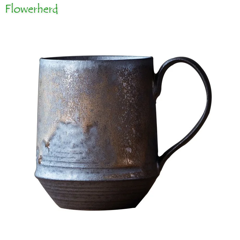 Ceramic Coffee Cup Nordic Style Hanging Ear Ceramic Coffee Cup Rust Glaze Coarse Pottery Tea Mug Creative Water Cup Gilt Couple Coffee Mug