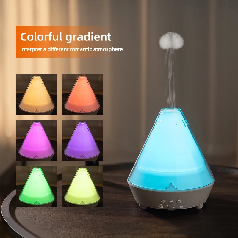 7 Colors Gradient Light Simulated Volcano Aroma Diffuser Jellyfish Smoke Ring Air Humidifier USB Aromatherapy Oil Diffuser 2