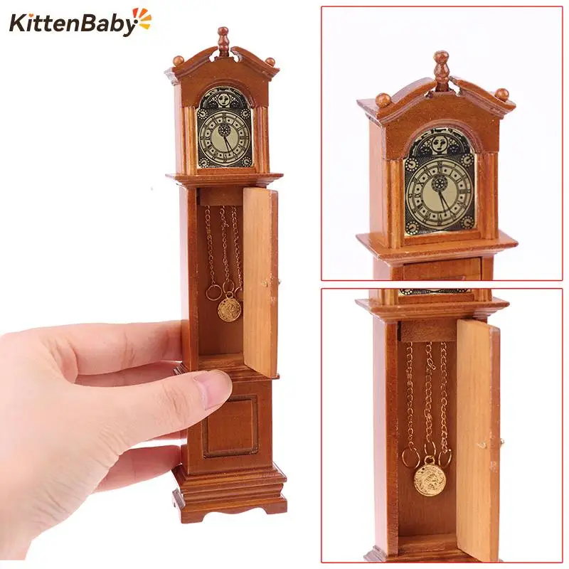 1:12 Dollhouse Miniature Wood Wall Clock Play Doll House Miniaturas Home Decor Accessories Toy Pretend Play Furniture Toy 3