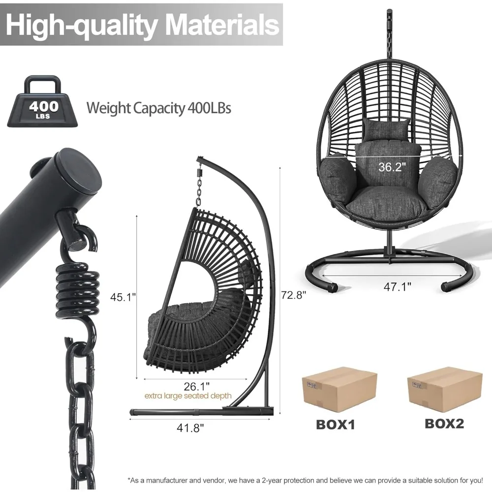 Hanging Egg Chair with Stand - Egg Swing Chair Outdoor Indoor Patio Wicker Chair Swing Hammock Egg Chairs 400lbs Capacity 6