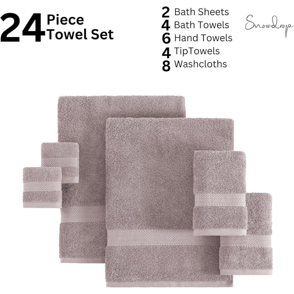 24 Pcs Towels Set, Microfiber Luxury Bath Towels, 2 Bath Sheets, 4 Bath Towels, 6 Hand Towels, 8 Washcloths, 4 Fingertip Towels 2