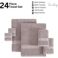 24 Pcs Towels Set, Microfiber Luxury Bath Towels, 2 Bath Sheets, 4 Bath Towels, 6 Hand Towels, 8 Washcloths, 4 Fingertip Towels 2