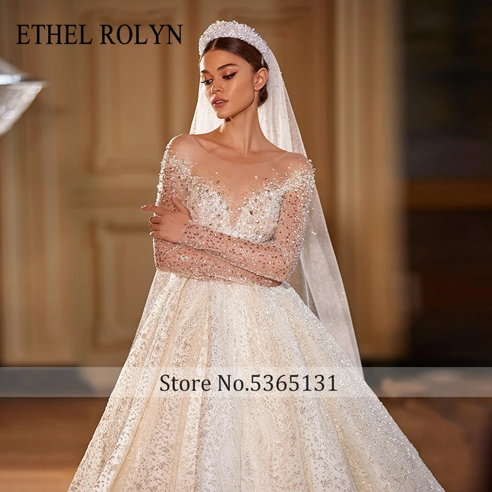 ETHEL ROLYN Luxury Wedding Dress For Women New Glitter Long Sleeve Princess sweetheart Backless Bridal Gown Vestidos De Novia