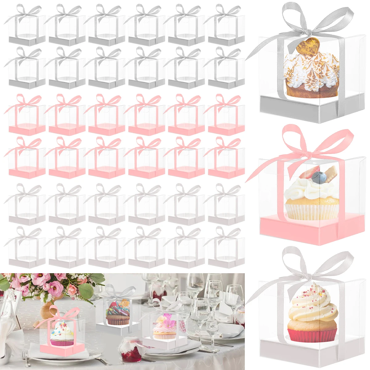 12Pcs Clear Plastic Cupcake Boxes with Ribbon, Single Cupcake Containers with Inserts, ... - SKU CPCB0922 - UGI Packaging