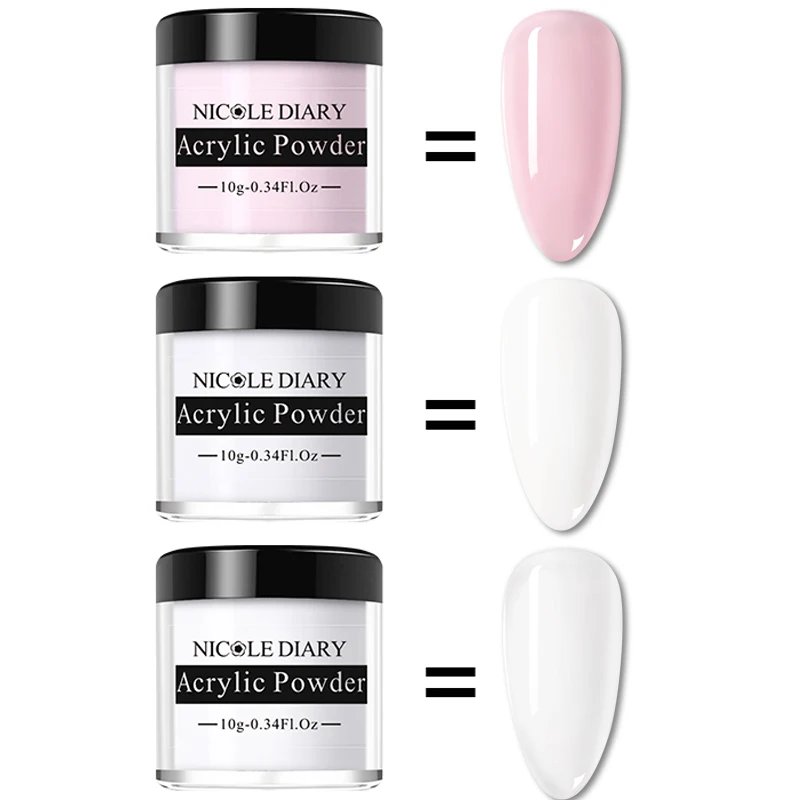 NICOLE DIARY 10ml Acrylic Powder Liquid Set Pink White Clear Crystal Nail Glitter French 3D False Nail Tips Extension Mold Kit