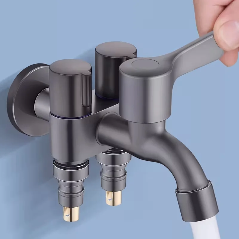 Multifunction Three Tap Faucet Dual Control Double Outlet Angle Valve Flushing Spray Three Way Water Tap Easy To Install