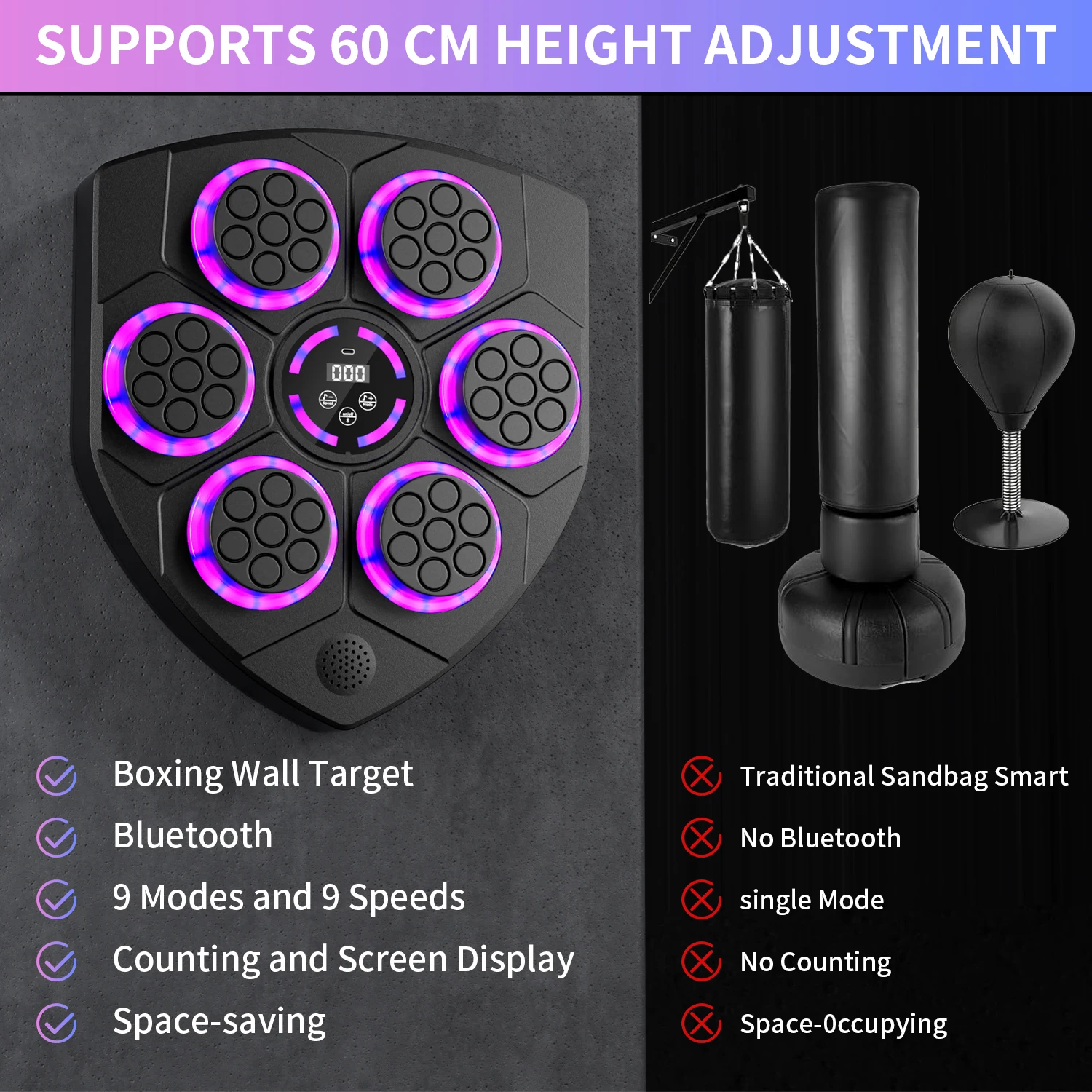 6 Targets Music Boxing Machine Smart Bluetooth Wall Mounted Boxing Trainer Gym Home Electronic Target Punching Equipment