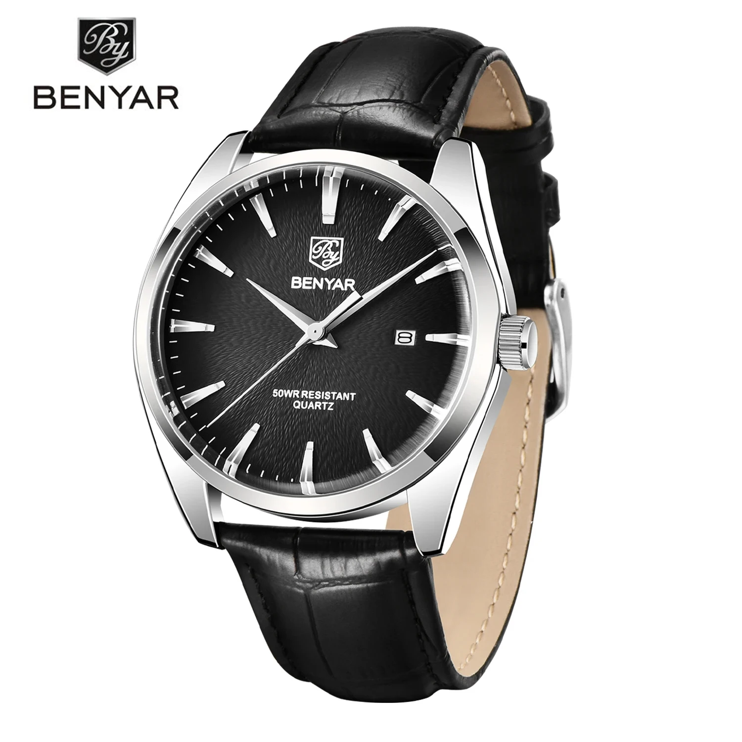 

BENYAR 2024 New Military Men's Quartz Watch Luxury Mineral Glass Leather Sports Waterproof 5Bar with Calendar Reloj Home Watch f