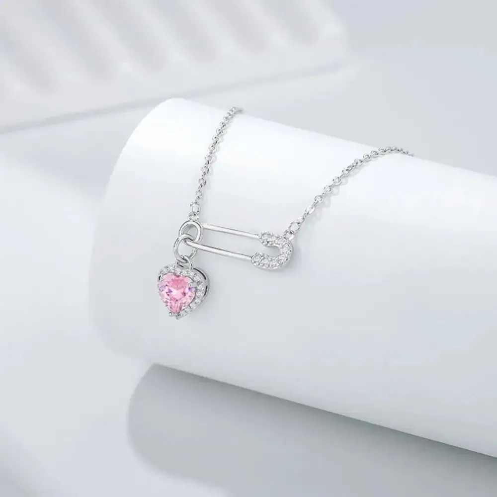 New Love Pendant Pin Necklace Safety Needle Clip Necklace Zircon Hollow Choker Women 17 S20072d7132d44e94b8efbd3bd37bd56d5