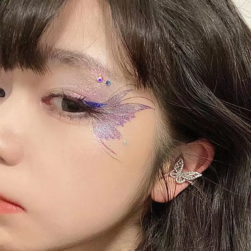 Fairy Butterfly Wings Shiny Tattoo Sticker Waterproof Eyes Face Hand Body Art Fake Tattoos For Women Makeup Dance Music Festival 3
