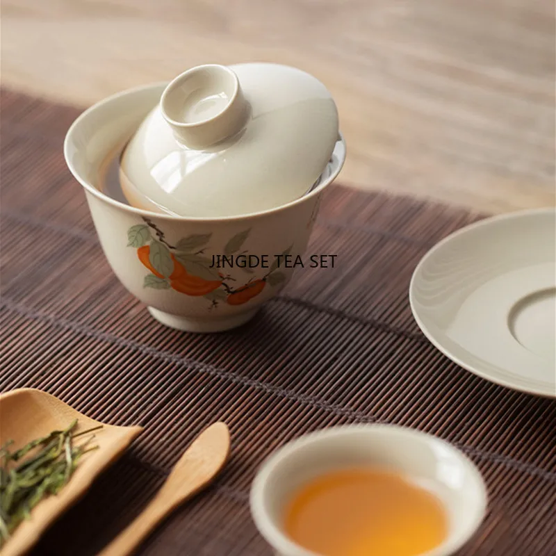 Chinese ceramic covered bowl vintage handmade hand-painted flower tea bowl portable tea set for travel