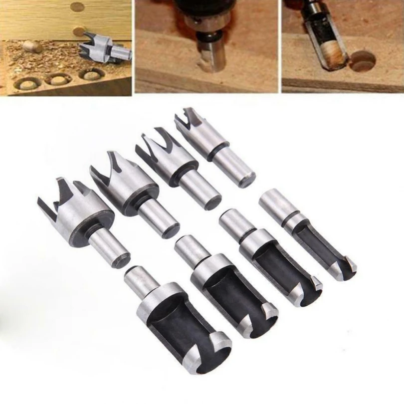 

8pcs 5/8inch 1/2inch 3/8inch 1/4inch Carbon Steel Wood Plug Hole Cutter Drill Bits Set for Opening Hole Tools