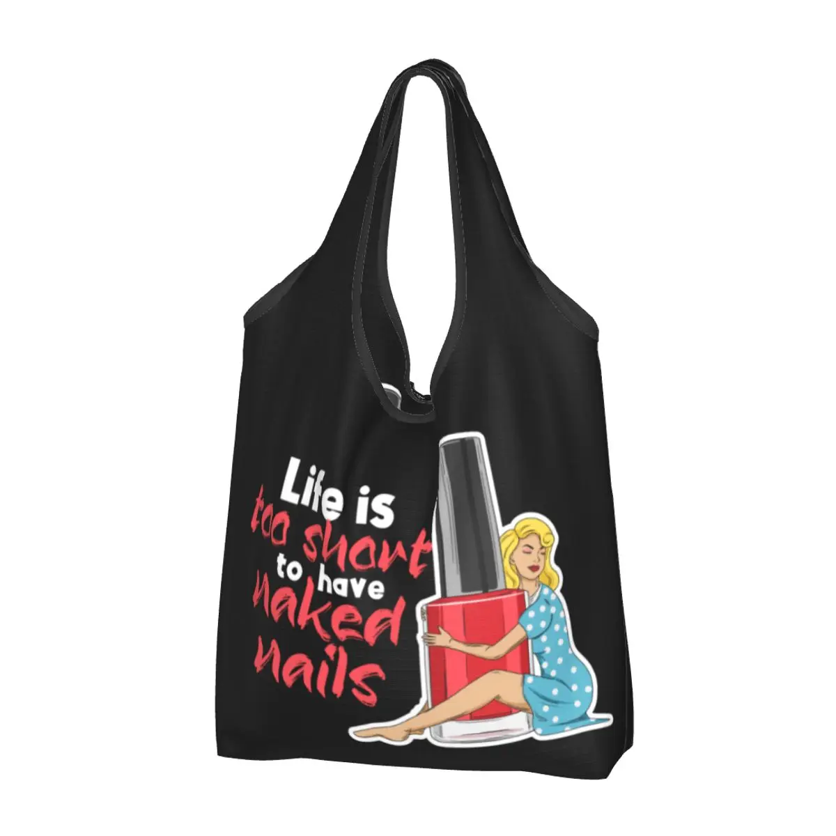 

Recycling Nail Tech Quote For A Manicurist Shopping Bag Women Tote Bag Portable Kawaii Nail Polish Groceries Shopper Bags