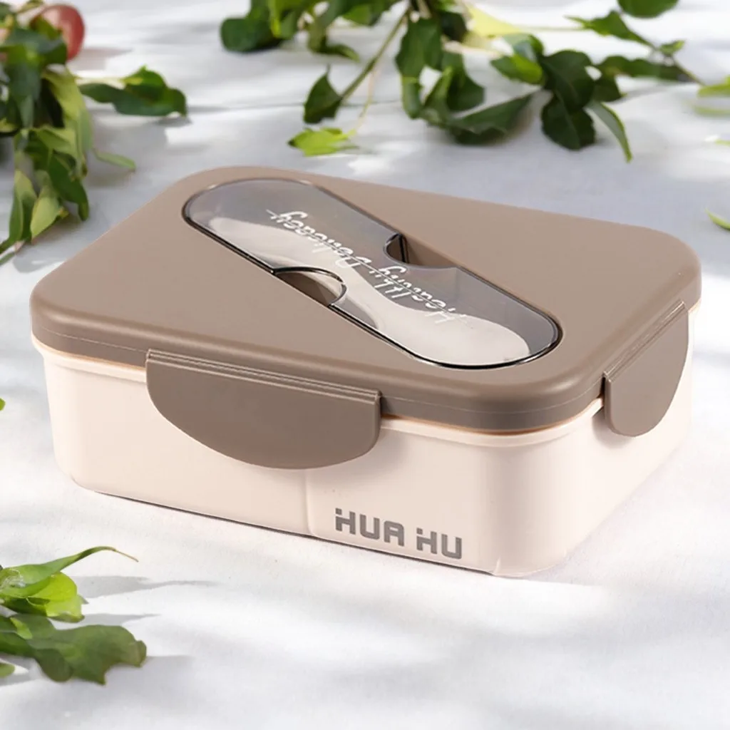 Student Lunch Box With Fork Plastic Snap On Lunch Box For School Company Picnic Use Microwave Heatable Bento Box Kitchenwares - 5