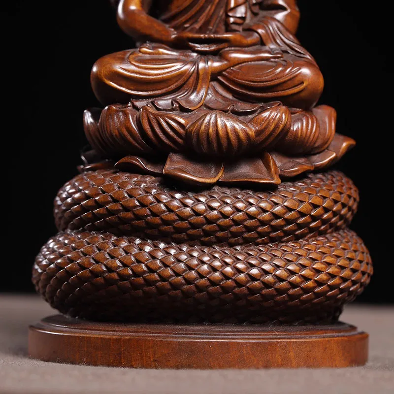 Vintage Serpent Buddha Statue, Huangyang (Boxwood), Wooden Carving, Antique Style Buddha Sculpture
