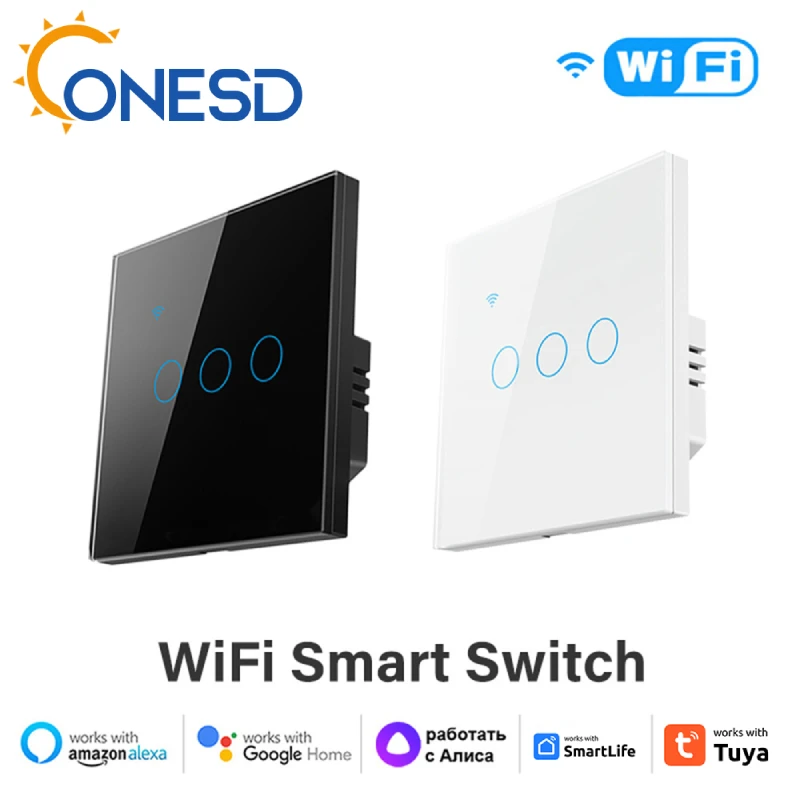 

Умный сенсорный светодиодный выключатель Tuya Wi-Fi, беспроводная Светодиодная лампа с управлением Ретро, не требует нейтрального провода, 1-4 клавиши, Alexa, Google Home