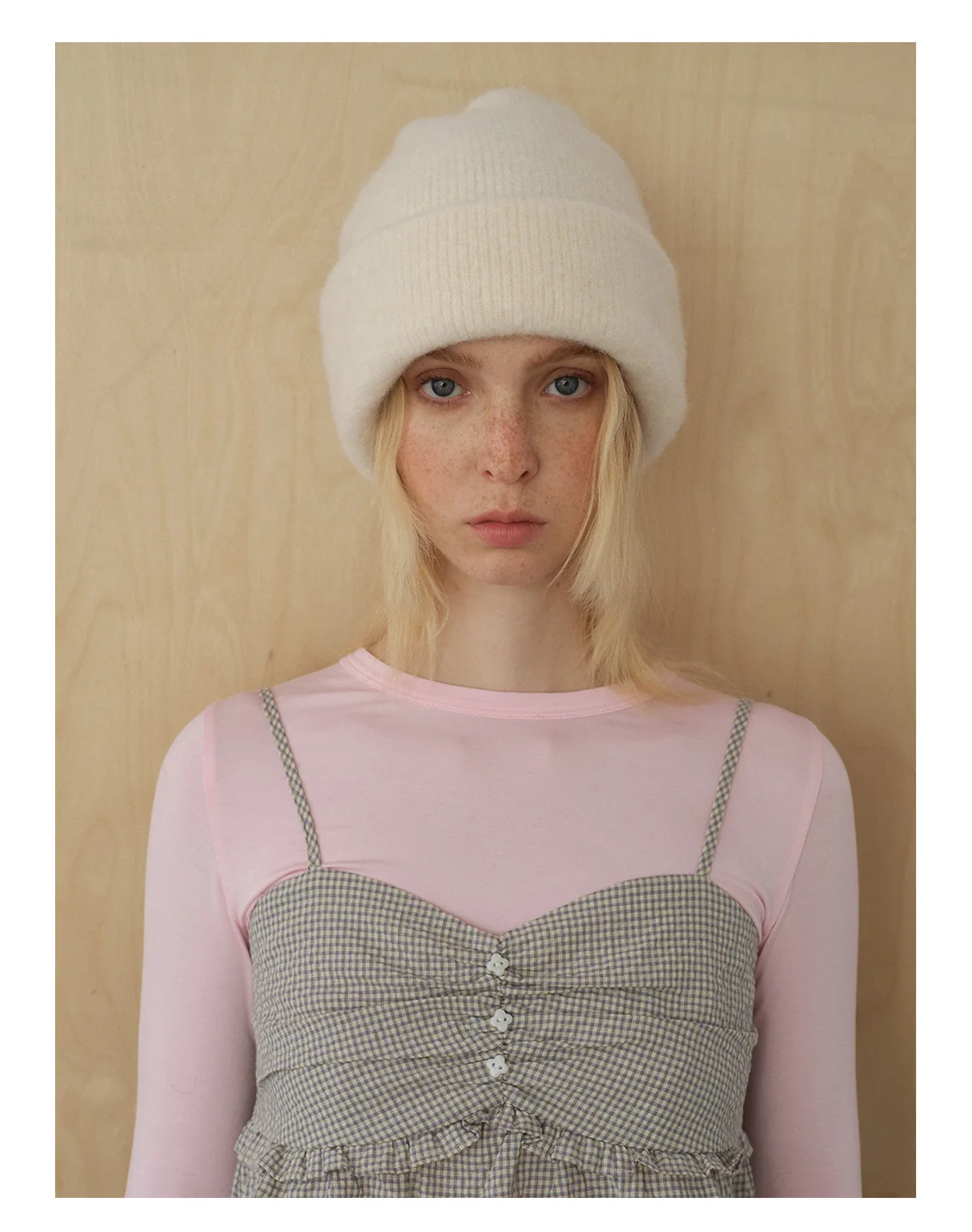 Gorro de punto de lana y piel auténtica