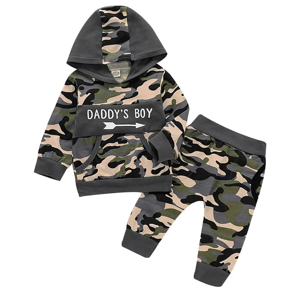 

Baby Boys Hoodies Top + Pant 2Pcs Sets Long Sleeve Babies Outfit For Newborn Infant Bodysuit Children Camouflage Jumpsuit Spring