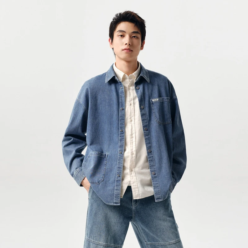 Semir Long-Sleeved Shirt Men Spring Pure Cotton Retro Style Denim Work Top