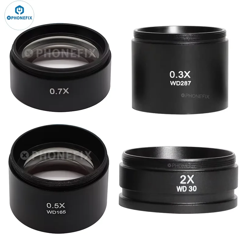 Microscope Objective Lens WD165 WD30 0.5X 0.7X 2.0X 1X Trinocular Microscope Barlow Objective Lens Zoom Stereo Microscopio Camera Auxiliary